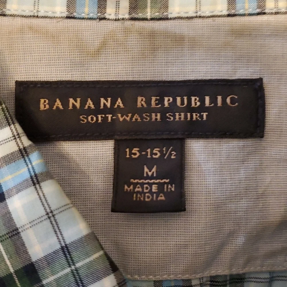 Banana Republic Mens Soft Wash Blue‎ & Green Plaid Long Sleeve Buttondown Shirt